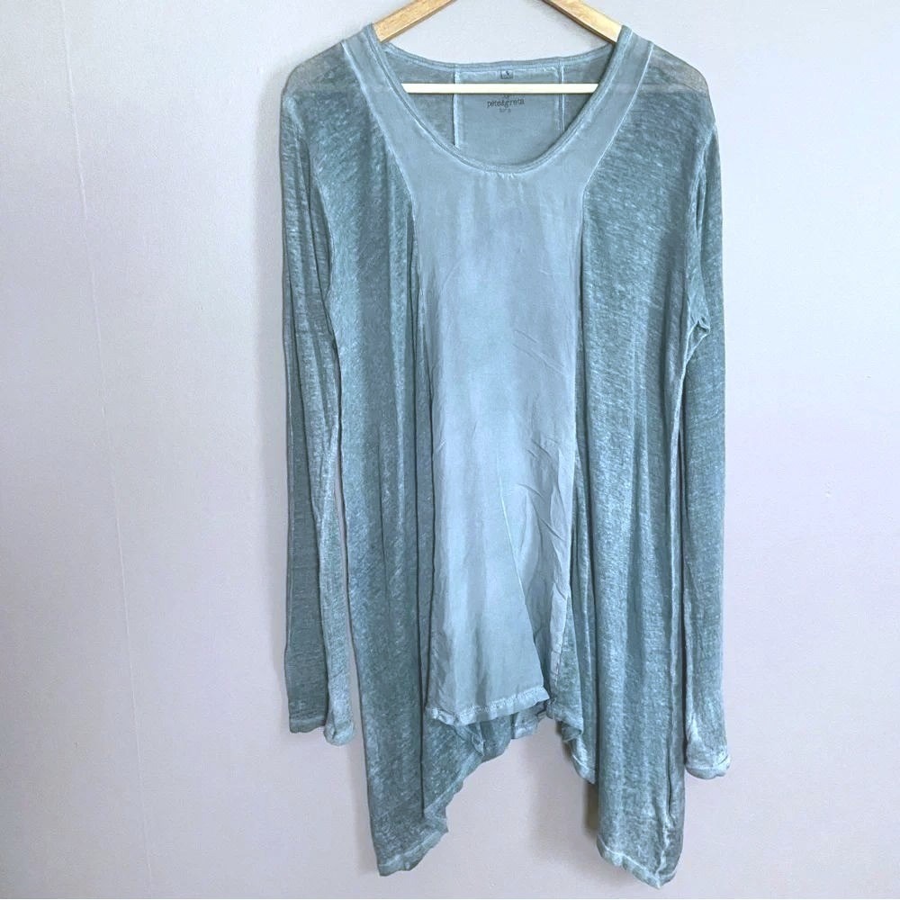 Pete & Greta Johnny WAS Med. silk contrast tunic cool blue green comfort layers